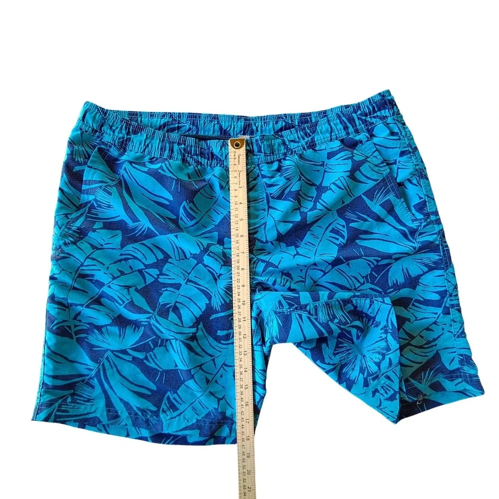 Eddie Bauer Mens Large Blue Tropical Palm Leaf Swim Trunks Mesh Beach